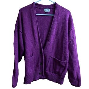 Universal Thread Pink Purple Flecked VNeck Raw Edge Button Front Cardigan Sz M